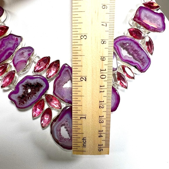 Pink Solar Quartz 925 Large Gemstone Necklace & Bracelet - Picture 5 of 7